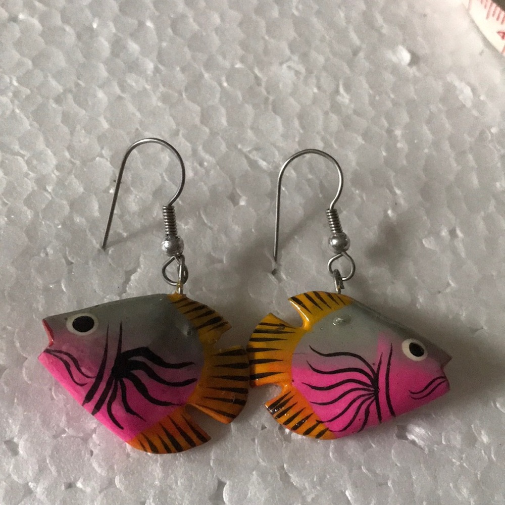 Wood paint fish earring